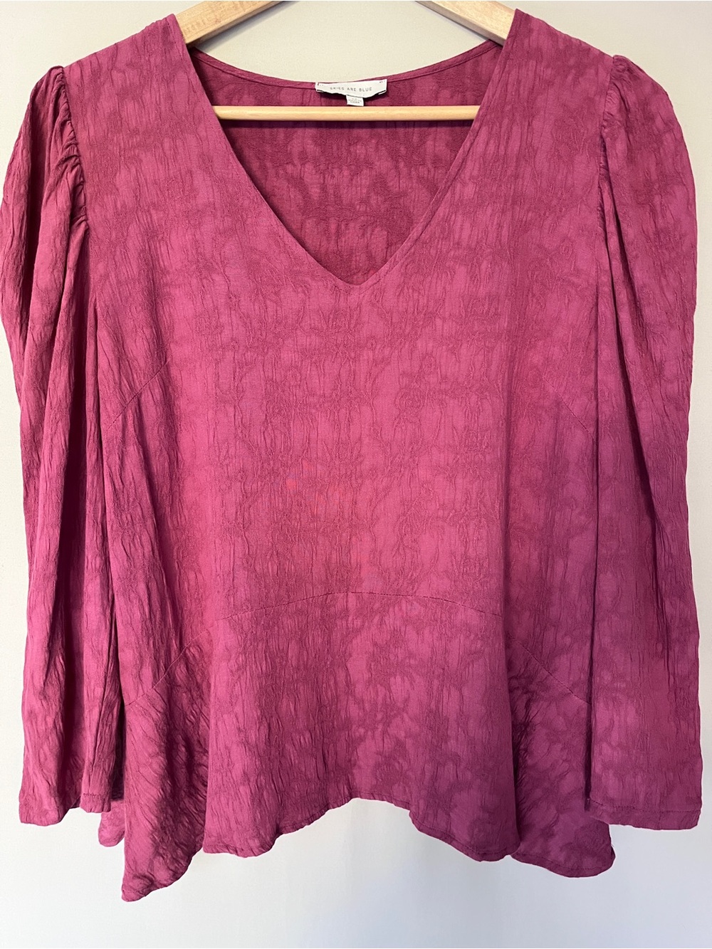 Skies Are Blue Magenta Cotton Linen PuffedPeplum Top 3/4 Puff Sleeve M